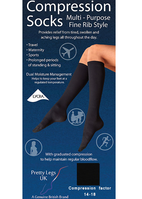 Black graduated compression socks for travel, sports and everyday wear