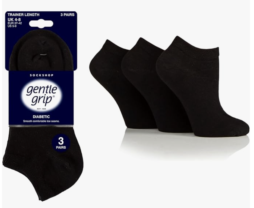 Ladies’ Gentle Grip diabetic trainer socks in black – 3 pair pack

