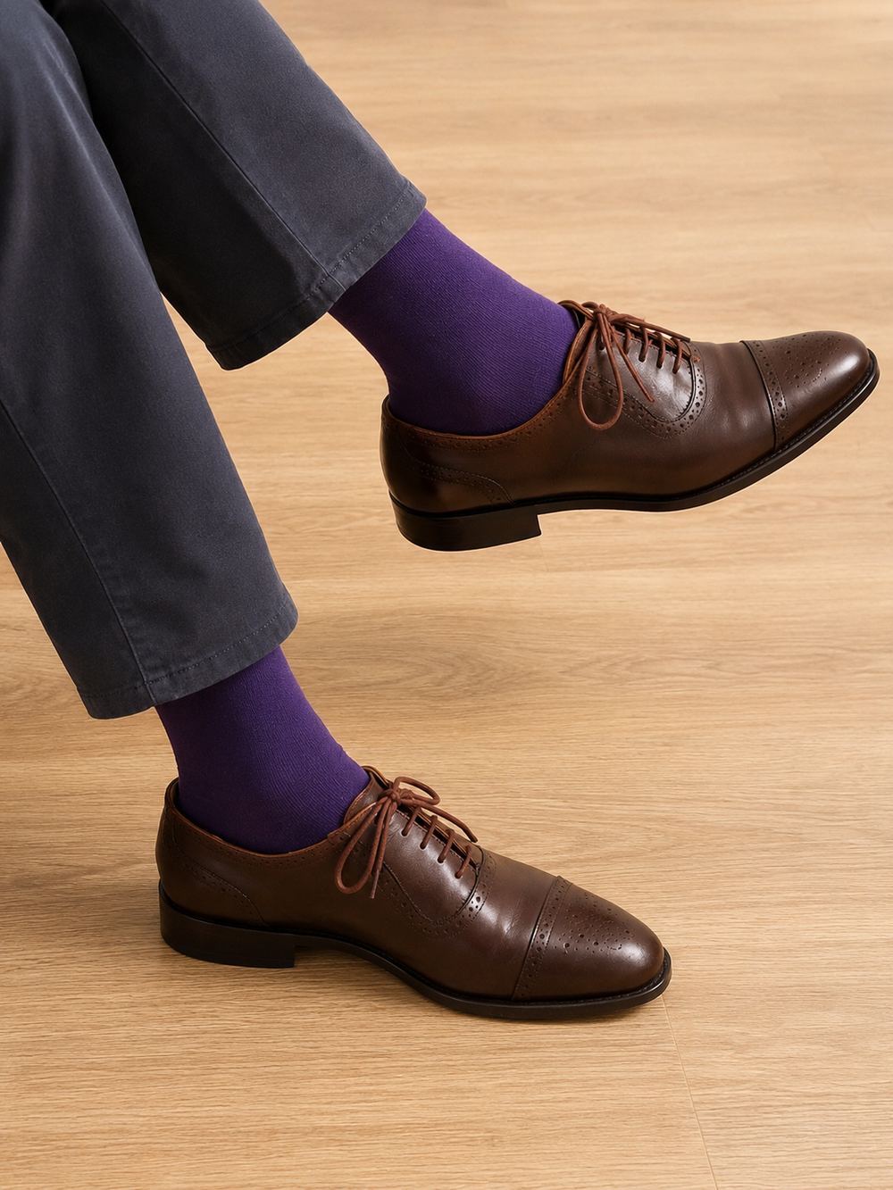 Pantherella Sackville Crocus cotton lisle socks worn with brown leather shoes